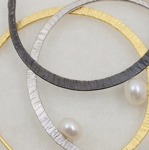 LaLune - oval Sterling Silver brooch with pearl, available in 3 finishes
