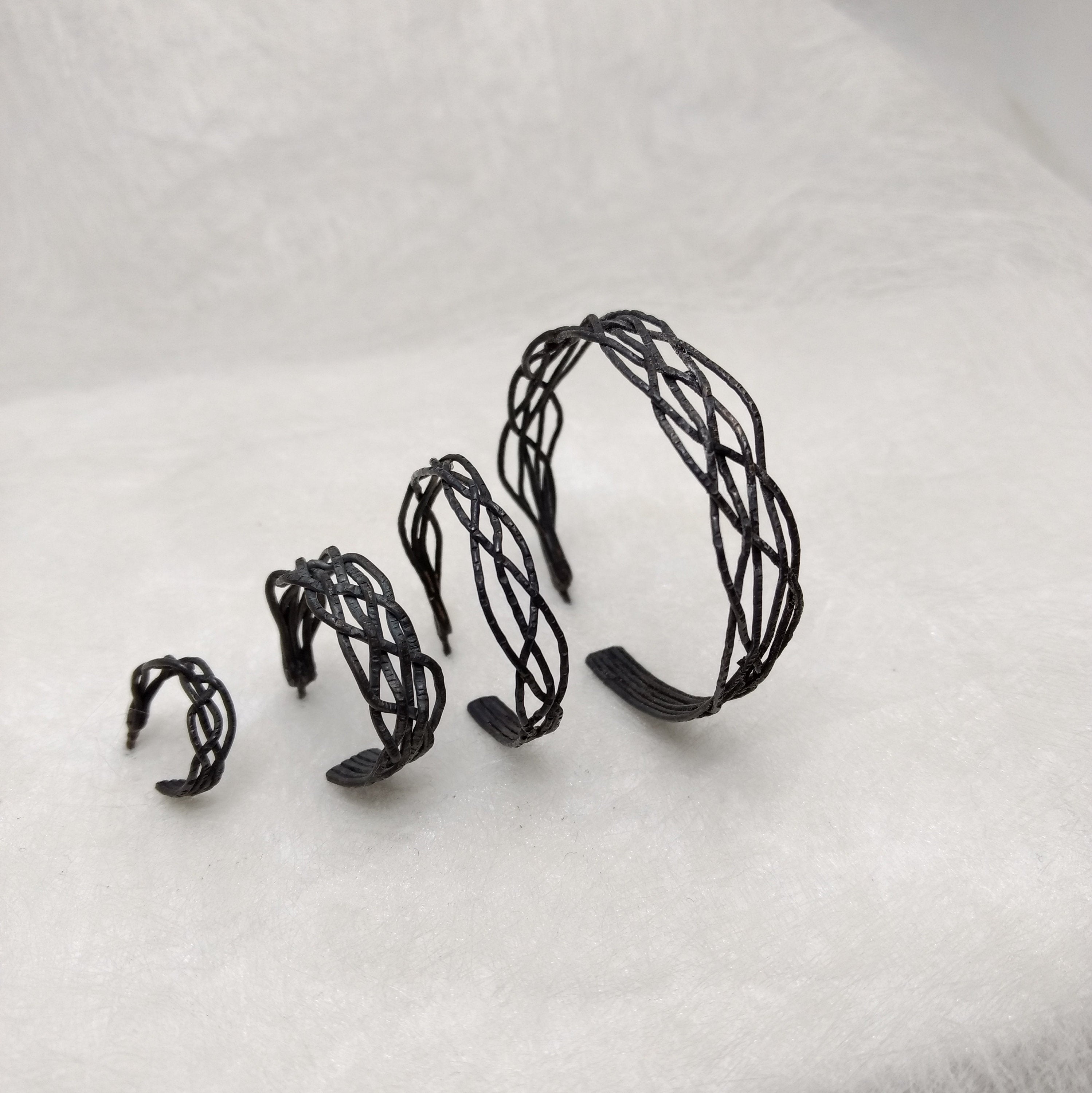ZusZa - braided black Sterling Silver Hoops, hand made in 4 sizes