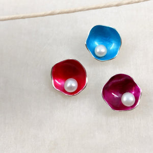 TiKiYa - enameled Sterling Silver Studs with white pearl, available in many colors 
