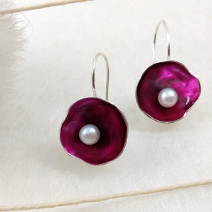 TiKiYa - big Sterling Silver hook earrings with white pearls, available in many colors