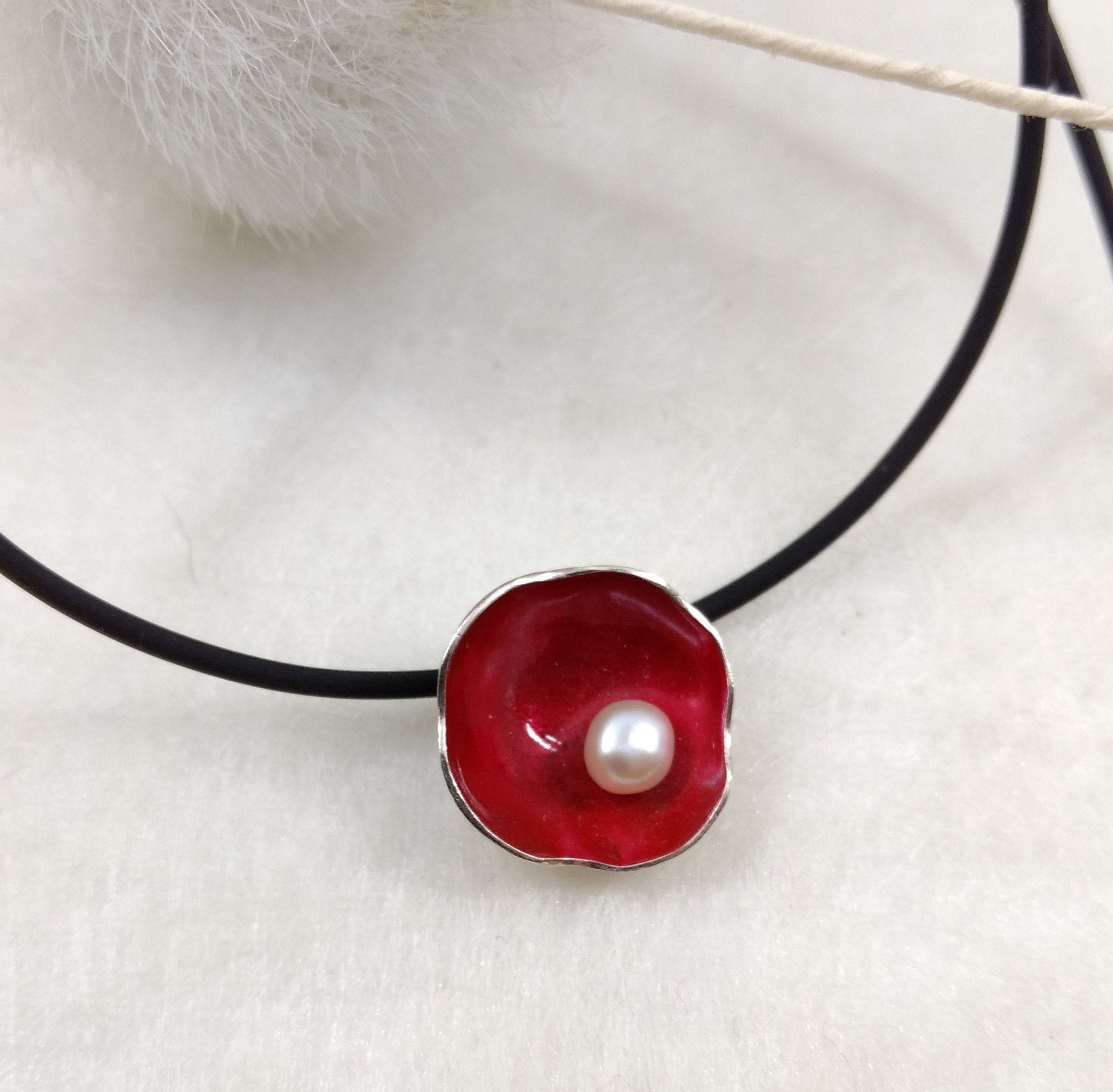 TiKiYa - big enameled Sterling Silver pendant with white pearl, available in many colors