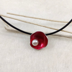 TiKiYa - small Sterling Silver enamel pendant with white pearls, available in many colors