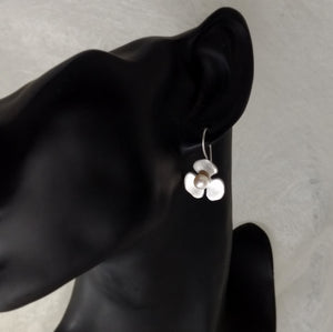 LoRe - small Sterling Silver dangle earrings with white pearl, available in 2 finishes