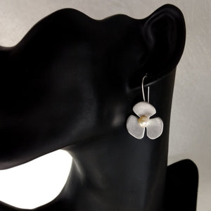 LoRe - big Sterling Silver dangle earrings with white pearl, available in 2 finishes