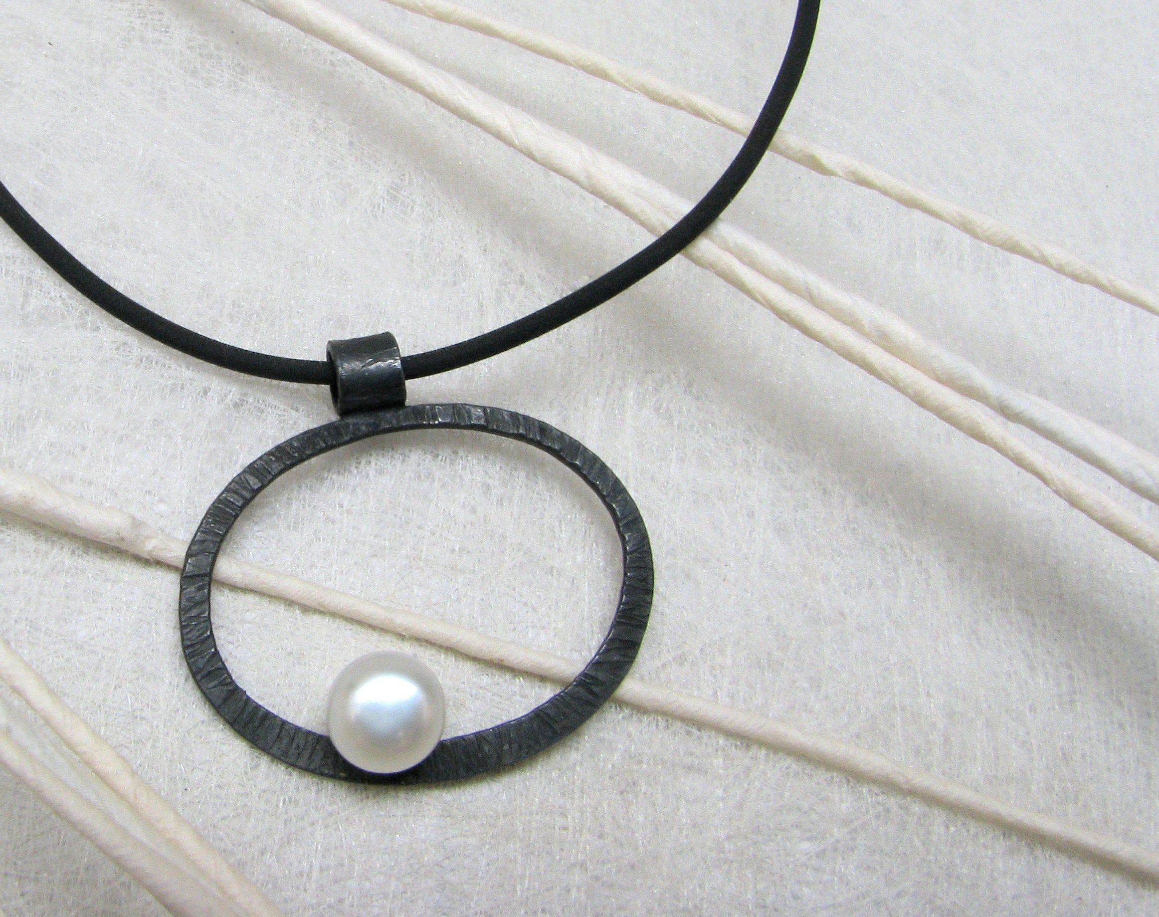 LaLune - small Sterling Silver pendant with white pearl, available in 3 finishes
