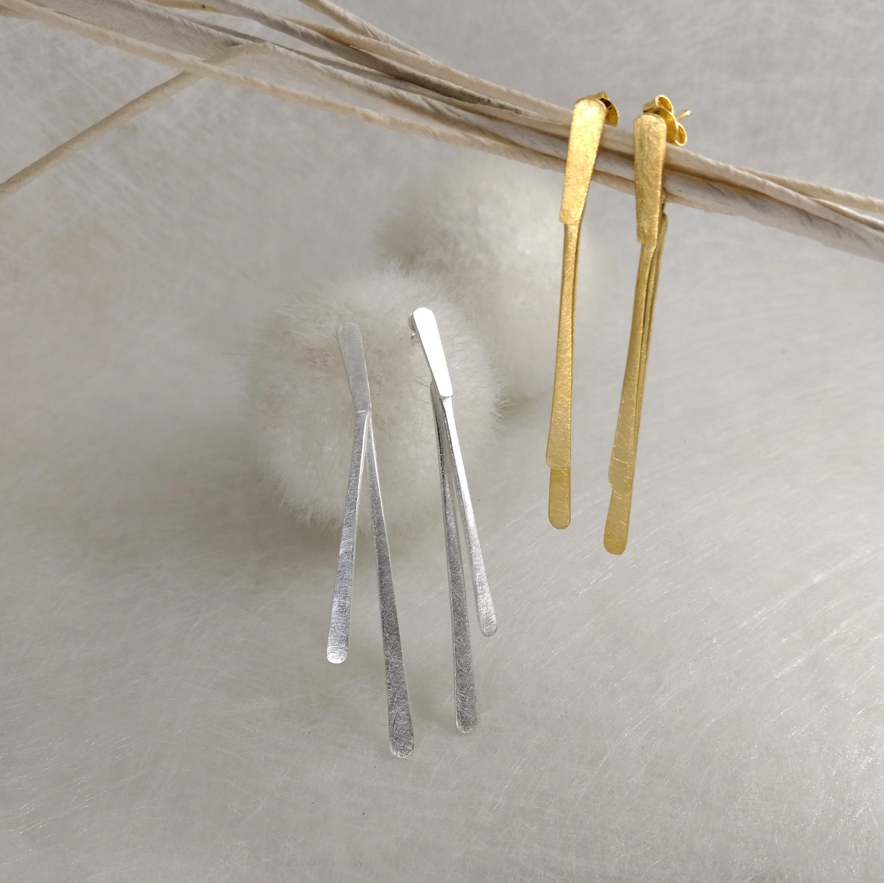 UbaL - Elegant and long earrings in silver or gold plated silver (7cm long)